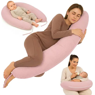 Produktbild von Totsy Baby Stillkissen XXL 190 cm Schwangerschaftskissen – Body Pillow Lagerungskissen Komfortkissen Pregnancy Pillow mit Bezug aus Musselin – Puderrosa, Größe Kissen 190 cm