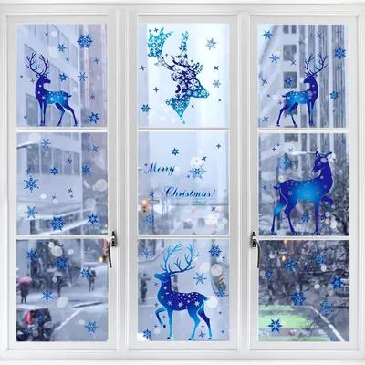 Immagine prodotto di Adesivi per finestre a tema natalizio, in PVC, autoadesivi e rimovibili, set da 6 pezzi, motivo: cervo blu, decorazioni invernali