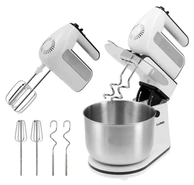 Produktbild von 2in1 Handmixer Elektrischer Handrührer mit Rührschüssel 500W – Elektrischer Küchenmixer mit 5 Geschwindigkeiten & Turbo-Funktion, 3L Edelstahlschüssel, Rührgerät mit Schneebesen & Knethaken