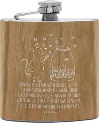 Produktbild von Mr. & Mrs. Panda Flachmann Maus Sterne - Transparent - Geschenk, Holz, Hip Flask, Geburtstag, Schwangerschaft, outdoor, Edelstahl, Taufgeschenk, Kindergeburtstag, Tiere
