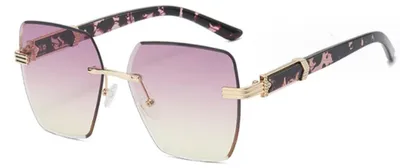 Produktbild von Randlose Sonnenbrille für Damen, große, übergroße, geometrische Diamantschliff-Verlaufsgläser, UV-Schutz