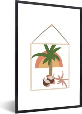 Produktbild von MuchoWow® MuchoWow® Gerahmtes Poster Palme - Kokosnuss - Rahmen - Pastell 60x90 cm - Poster mit zchwarzem Bilderrahmen - Kunst