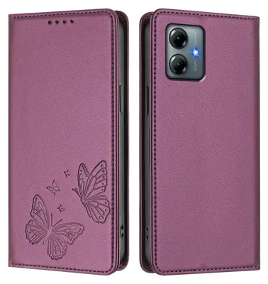 Produktbild von Lederhülle für Motorola Moto G Power 2025/G Play 2025, Schmetterling Prägung Leder Brieftasche Schutzhülle mit Ständer Lila