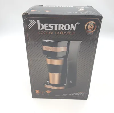 Immagine prodotto di Caffettiera Bestron con tazza isolata, per caffè macinato, 2 tazze grandi, 750 watt, acciaio inox, colore: rame