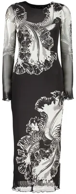 Produktbild von Schwarzes Damenkleid mit Muster und langen Ärmeln entdecken