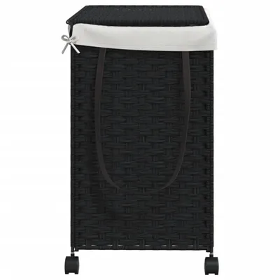 Produktbild von vidaXL Wäschekorb mit Rollen Schwarz 60x35x60,5 cm Rattan