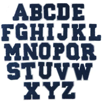 26 Chenille Buchstaben Patches A-Z, blau, aufbügelbar, 7 cm