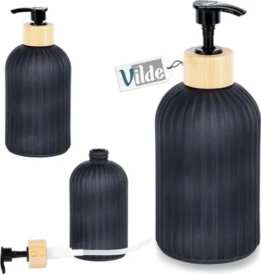 Produktbild von Vilde Seifenspender Flüssigseifen-Spender Spülmittel-Spender aus Glas schwarz 400 ml