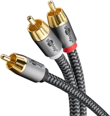 Image de Goobay 65300 Plus Series Câble RCA en Y, 2 m, 2 m, noir-argent - Prise RCA (woofer, centre) > 2x prise RCA (woofer)
