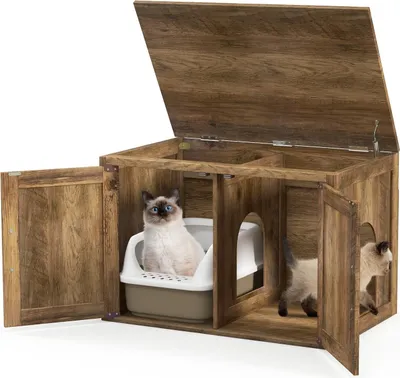 Produktbild von Katzenklo-Schrank mit Doppeltüren, Eichenoptik