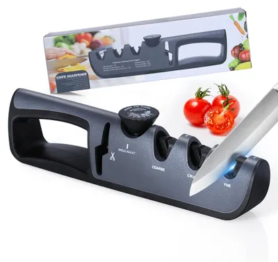 4-in-1 Messerschärfer, manuell, für Küchenmesser und Scheren, schwarz