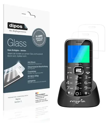 Produktbild von 2x Schutzfolie für Myria Senior 2 - Anti-Shock 9H Folie dipos Glass Kunststoffglas