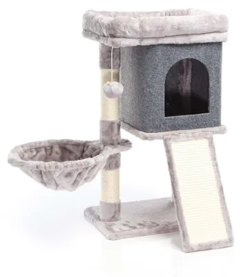 Image de Arbre à chat avec maison et balle de jeu, 71,5 cm, couleur grise