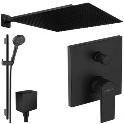 Produktbild von Hansgrohe und Jowi Unterputz Duschsystem Schwarz, Vernis Shape, 650mm Brausestange, Duscharmatur, 360mm Kopfbrause, OHNE iBox