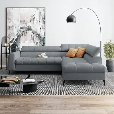 Produktbild von Ecksofa mit Schlaffunktion VINNI L, Eckseite: Rechts, Farbe: Dunkelgrau, Stoff: Misterio 90
