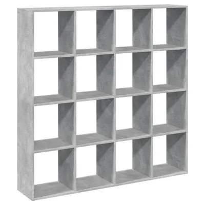 A grey cube shelf unit, viewed from the front at a slight angle.