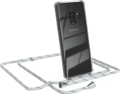 Produktbild von EAZY CASE Handykette kompatibel mit Samsung Galaxy S9, Handyhülle mit Umhängeband, Handykordel, Schutzhülle Clear, Band in Weiß