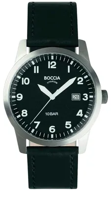 Produktbild von Boccia Titanium 3631-01 Uhr Herrenuhr Lederarmband Datum schwarz
