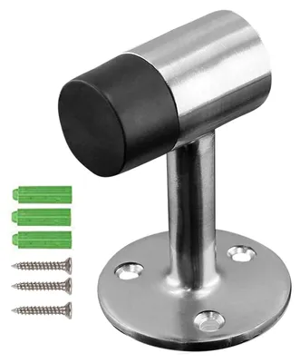 Produktbild von Türstopper aus Edelstahl für den Boden, Türschließer aus Metall mit Bodenschrauben, Wandtürstopper mit Gummipuffer. Inklusive Montagematerial, geeignet für Massivholztüren.