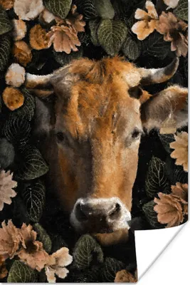 Produktbild von MuchoWow® Poster Kuh - Blumen - Tiere - Horn 80x120 cm - Papierdruck