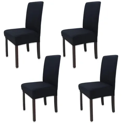 Produktbild von Esszimmer Stuhlhussen 4 Stück Schwarz Waschbar Elastisch Polyester-Elasthan