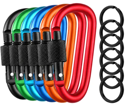 Productafbeelding van Karabijnhaak 6 stuks - Musketonhaak met Schroefsluiting - Karabijnhaak Sleutelhanger - Aluminium - Zwart