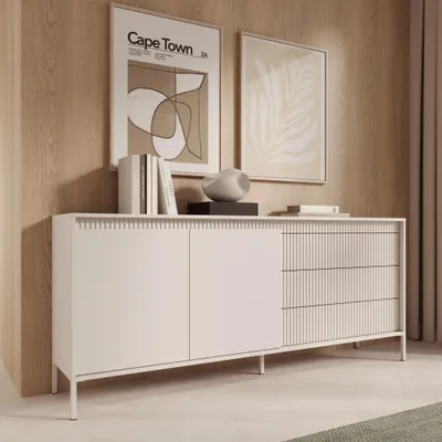 Produktbild von Sideboard Kommode FERRATO 187 cm Beige Riffelung 2-türig 3-Schubladen