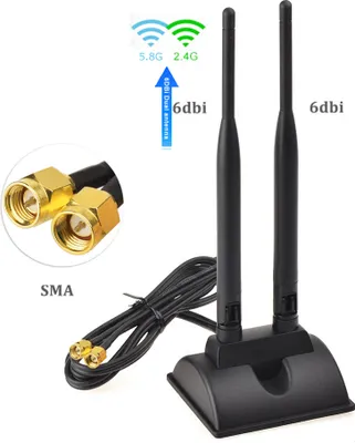 Produktbild von A23C WiFi Antenne 3 m – Dualband 2,4 GHz / 5,8 GHz, 2×6 dBi SMA Antennenkabel mit Magnetfuß