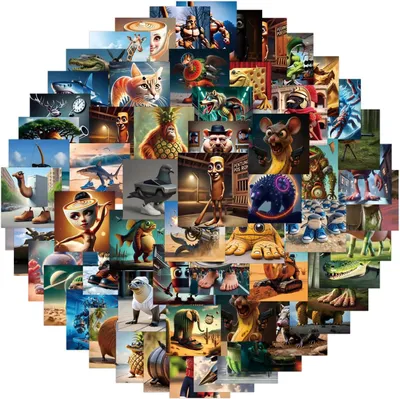 Productafbeelding van 80-delig sticker set met Italiaanse Brainrot dierenmotieven (5-8 cm)
