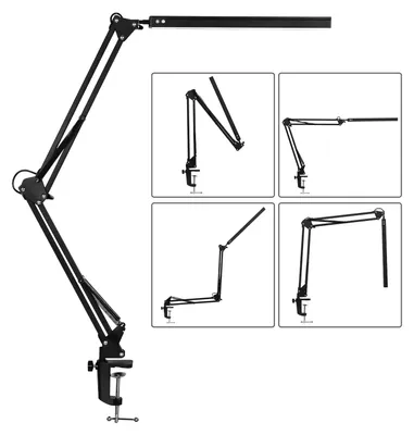 Produktbild von Ikodm LED Architektenlampe Klemmleuchte 10W, dimmbar, 3 Lichtfarben, 10 Helligkeitsstufen, 360° Lampenkopf, Schwenkarm, USB, Schwarz