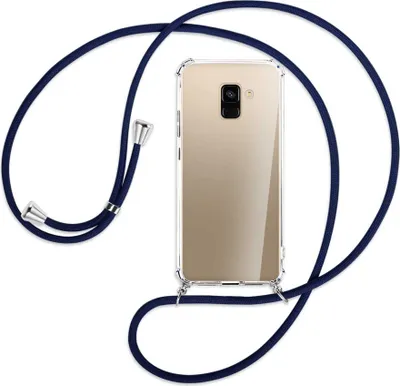 Produktbild von Handykette Backcover-Schutzhülle mit Band (Metall silberfarben) für Samsung Galaxy A8 2018 - dunkelblau