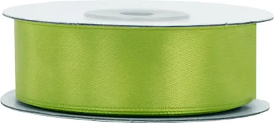 25mm breites, 25m langes, einseitig glänzendes lindgrünes Satinband auf Rolle. Perfekt für Bastelprojekte und Geschenkverpackungen