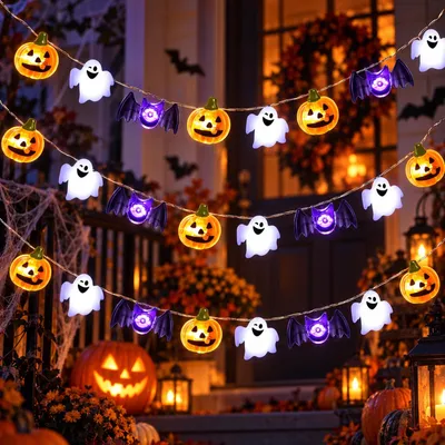 Halloween-Lichterkette Geist, Kürbis, Fledermaus, 3 m, 30 LEDs