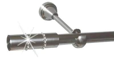 Produktbild von Gardinenstange Set Edelstahl Look Metall Ø 16mm zur Wandbefestigung 1-lauf Modern Kappe mit Kristall , Länge wählbar H14E26