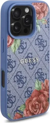 Produktbild von Guess GUHMP16XP4ROPEMCB iPhone 16 Pro Max 6,9" blau/blau Hardcase 4G Flowers Print MagSafe Schutzhülle