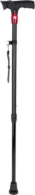 Immagine prodotto di Bastone da passeggio regolabile in altezza con allarme antipanico e luce LED in alluminio Leggero solo 312 g come ausilio alla deambulazione regolabile Bastone da passeggio con cinghia per la mano Altezza 74-95 cm stabile per anziani signore uomini fino a 136 kg