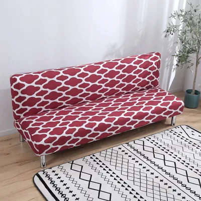 Produktbild von Klappsofabettbezug Einfarbiger Futon Armloser Schonbezug Polyester Elastischer Stoff All-Inclusive-Bezug - Weinrot