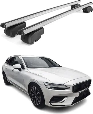 Zdjęcie produktu dla Poprzeczne relingi dachowe do Volvo V60 2018–2023, aluminium, kolor szary, z homologacją ABE