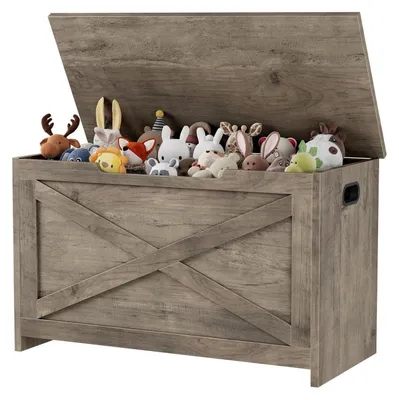 Image de Banc de rangement en bois, 76 cm, de style campagnard, couleur rose, avec charnière de sécurité