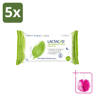 Obrázok produktu pre 5 ks vlhčených obrúskov Lactacyd na intímnu hygienu – osviežujúce – biologicky odbúrateľné – ekonomické balenie – 5 kusov