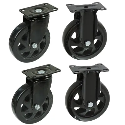 Produktbild von Set mit Möbelrollen Ø 125 mm, drehbar, ohne Bremse, gummierte Räder, schwarz