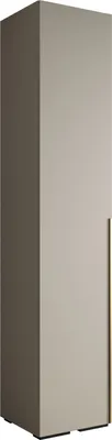 A tall, slender cabinet with a minimalist design and a single gold handle.