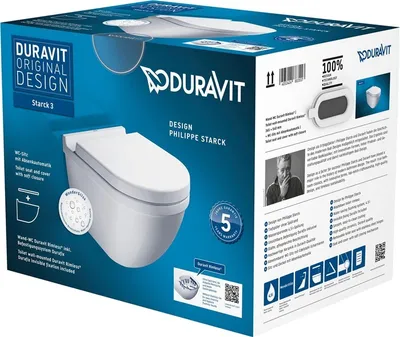Produktbild von Duravit Starck 3 SET Wand-WC Rimless (spülrandlos) inklusive WC-Sitz mit Absenkautomatik, weiß, 45270900A11