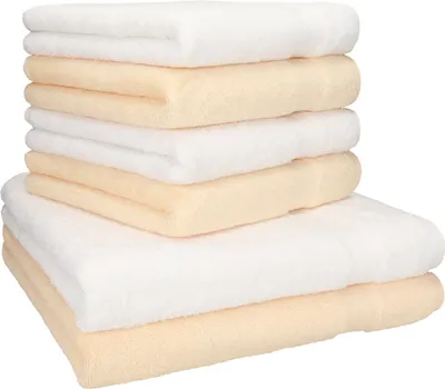 Produktbild von Betz 6-tlg. Handtuch-Set PREMIUM - 2 Liegetücher 4 Handtücher 100% Baumwolle  Farbe: weiß und beige