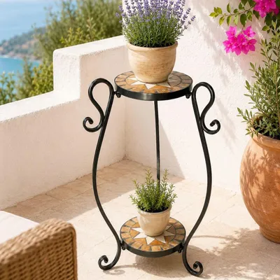 Produktbild von DanDiBo Blumenhocker Mosaik Rund 61 cm Blumenständer 12019 Beistelltisch Pflanzenständer Mosaiktisch