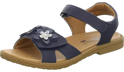 Produktbild von Blaue Sandalette aus glattem Leder mit Klettverschluss und Blockabsatz