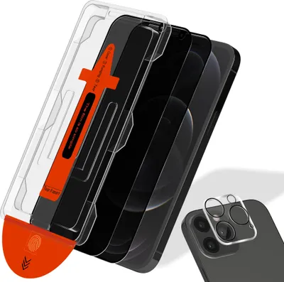 Zdjęcie produktu dla 2-pak iPhone 12 Pro Szkło ochronne na ekran & 1-pak ochrona obiektywu - Szkło hartowane | [Automatyczna instalacja] - Bez bąbelków