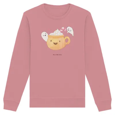 Produktbild von Mr. & Mrs. Panda Baumwoll Pullover Kaffee Gespenst Größe S - Canyon Pink - Geschenk, Pumpkin Spiced Latte, Halloween, Deko, Süßes Sonst Gibt's Saures, Pulli, Dekoration