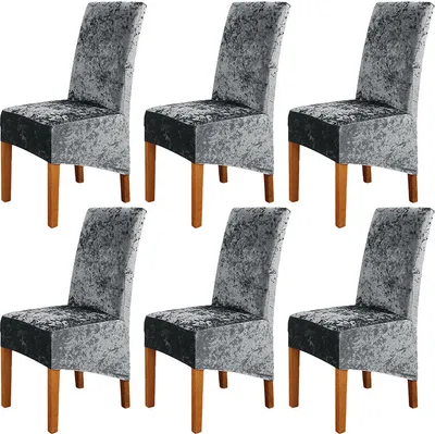 Produktbild von Stuhlbezüge 6er-Set, Fit Stretch Softplüsch Abnehmbarer, waschbarer, kurzer Parsons Küchen-Esszimmerstuhl Schonbezüge Schutz für Hotel, Zeremonie, dunkelgrau