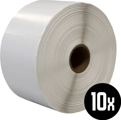 Produktbild von DULA Etiketten - Kompatibel mit Zebra 57x32mm - Weiß - Permanent - 10 Rollen - 2100 Etiketten pro Rolle - Kern 25mm